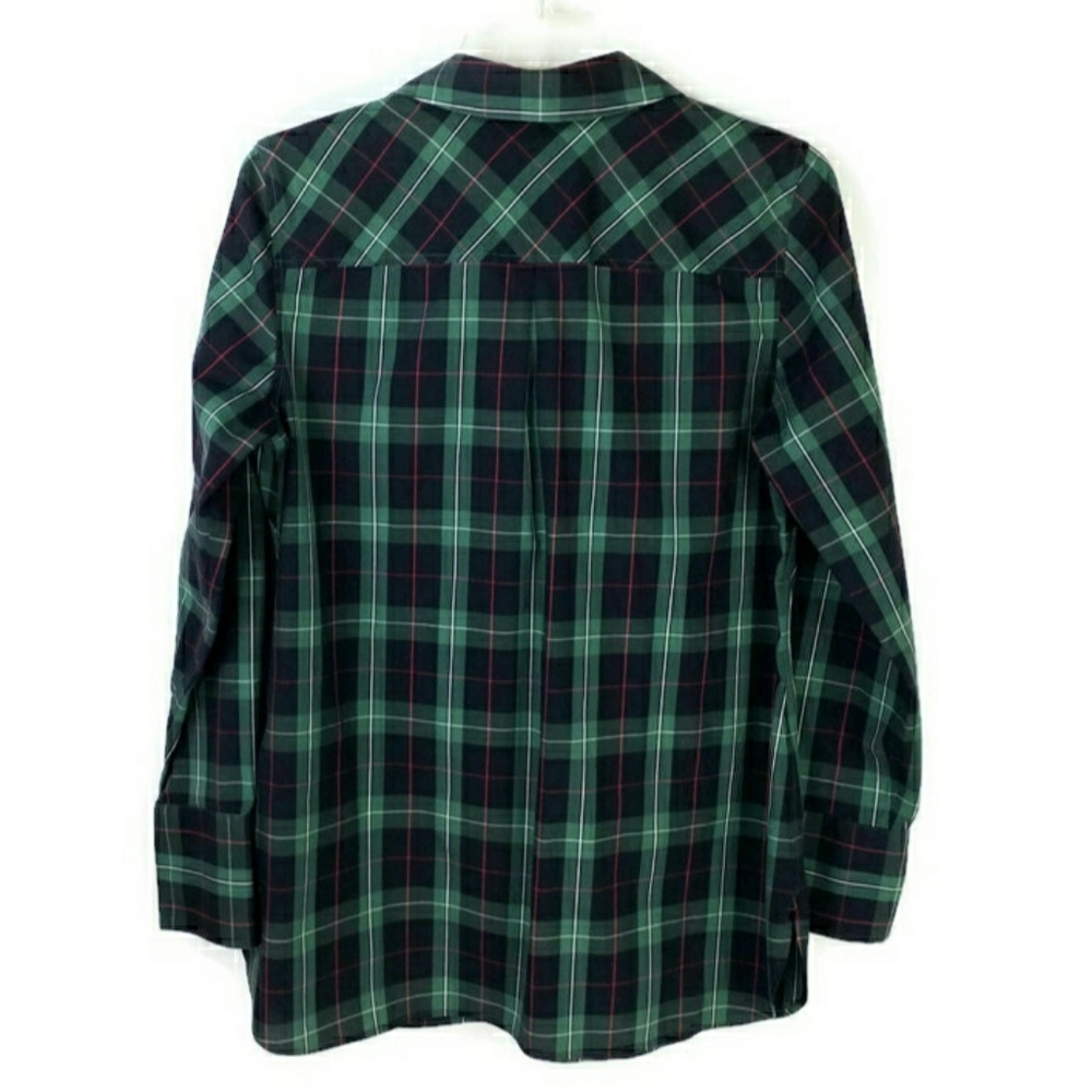 Talbots Blue Green Tartan Plaid Long Sleeve Popover Tunic Blouse Womens 6 - Picture 3 of 13